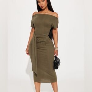 Fashion Nova One Shoulder Olive Dress